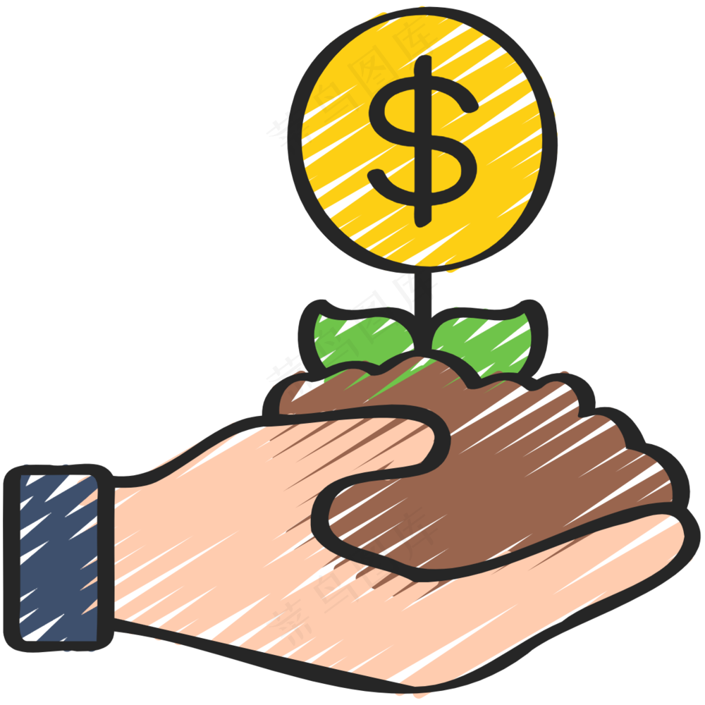 手捧着金钱之花 铅笔手绘图标icon