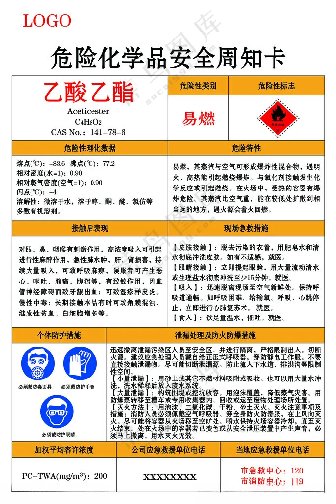 乙酸乙酯危险化学品安全周知卡化学品安全周知卡