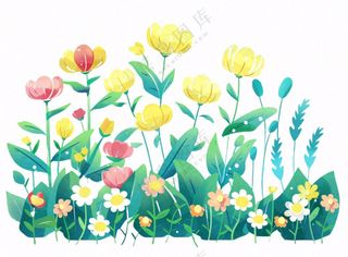 植物花朵花丛绿叶卡通插画免抠