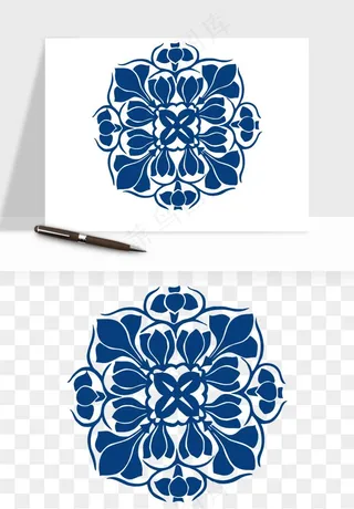 青花瓷花纹花卉图案png免抠