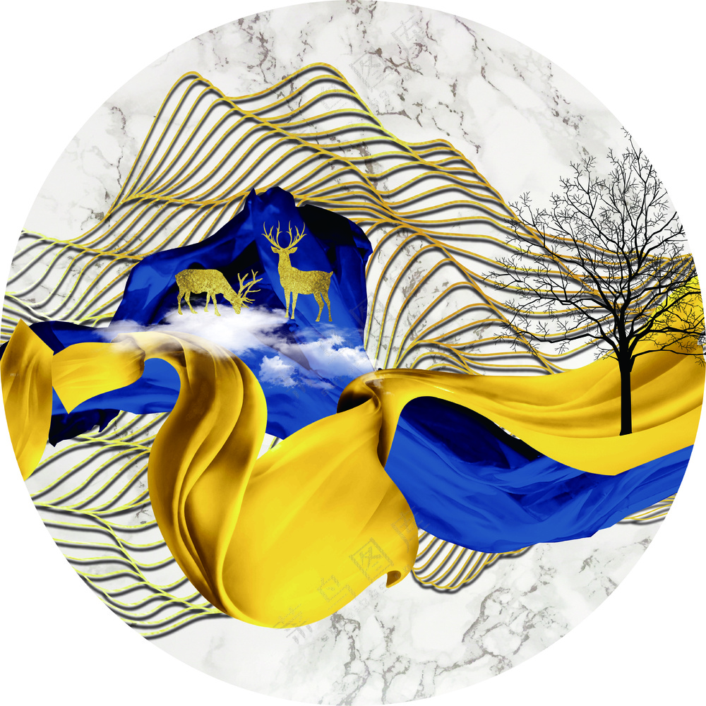 山水圆形画简约