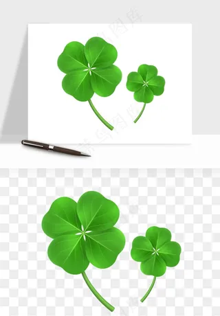 手绘四叶草幸运植物png免抠