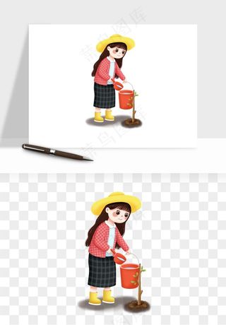手绘植树节挖土人物png免抠