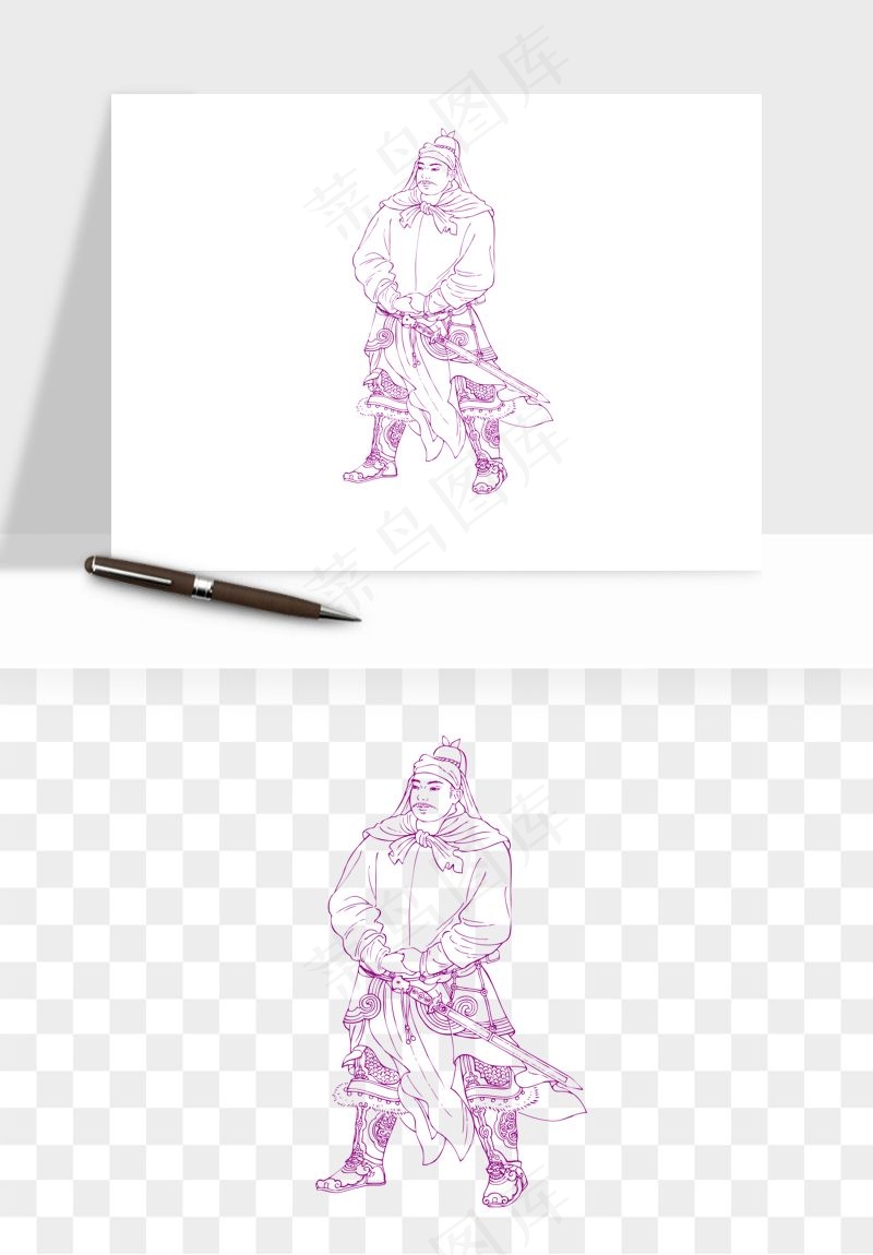 线描古代人物画像png免抠
