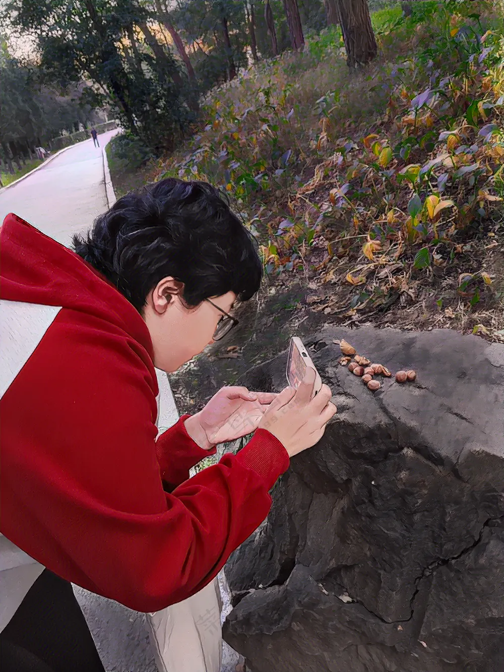 认真观察的少年