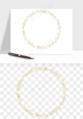 金色植物花环边框png免抠