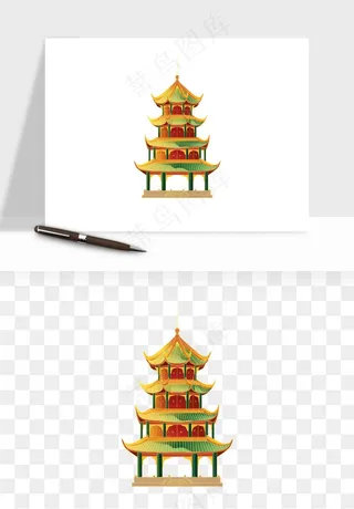 国潮高塔古塔楼建筑png免抠