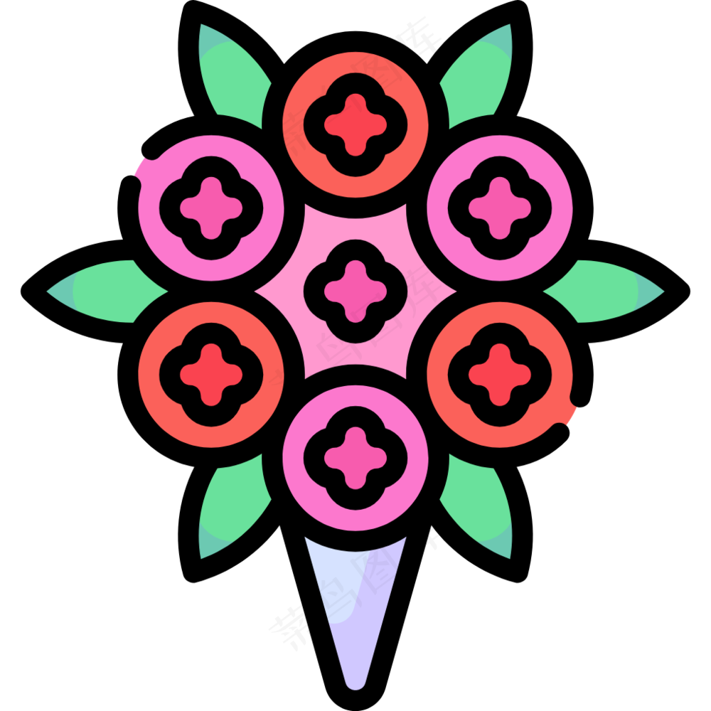 红色手捧花花束 线性彩色花卉图标