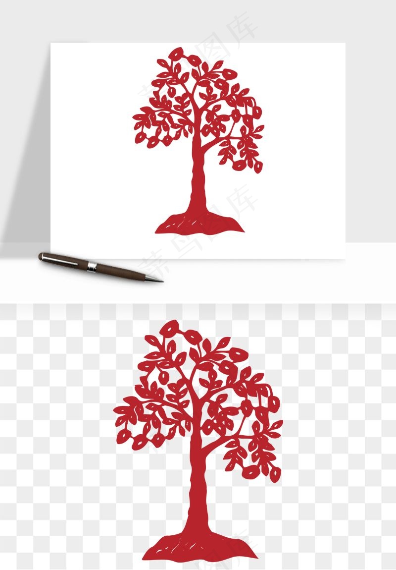 传统剪纸植物花卉png免抠