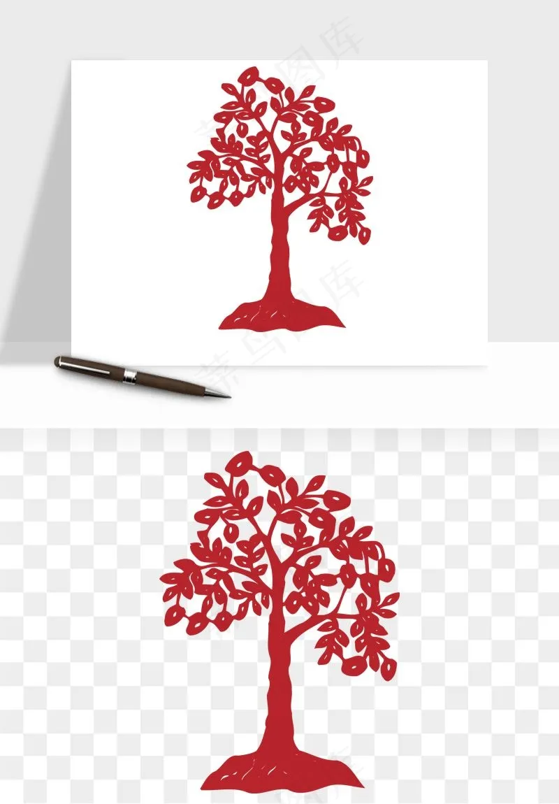 传统剪纸植物花卉png免抠