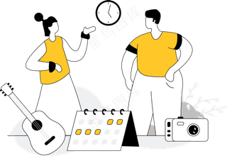 小情侣制定活动日程表方案 黄色扁平商务插画