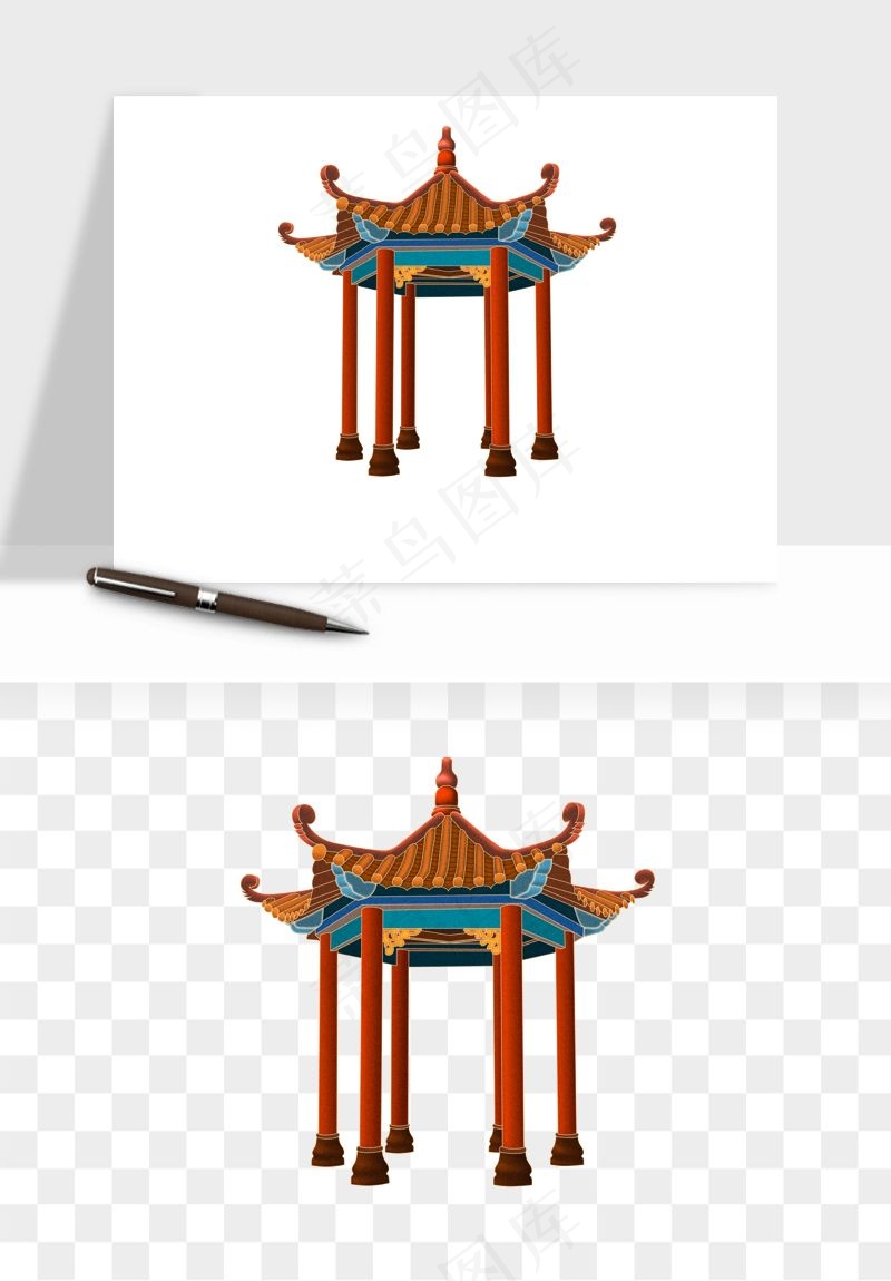 国潮风古建筑古楼古塔鼓楼psd,png免抠图