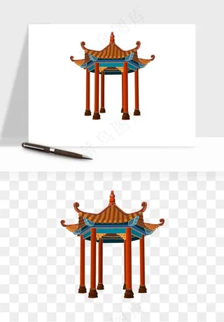 国潮风古建筑古楼古塔鼓楼psd,png免抠图