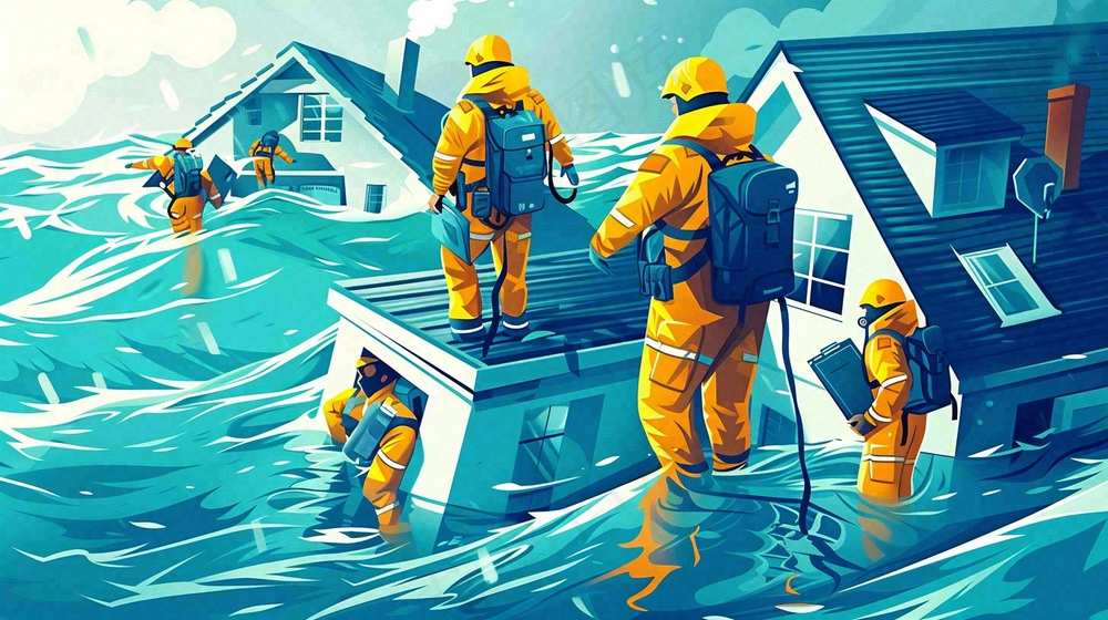 洪水自然灾害防洪预警摄影图