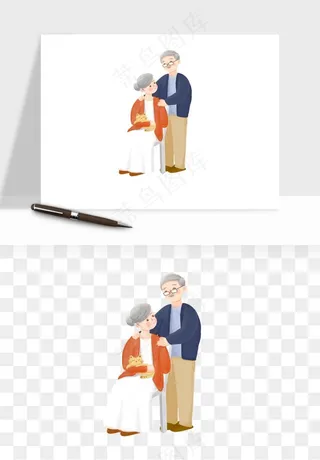 手绘老人陪伴png免抠