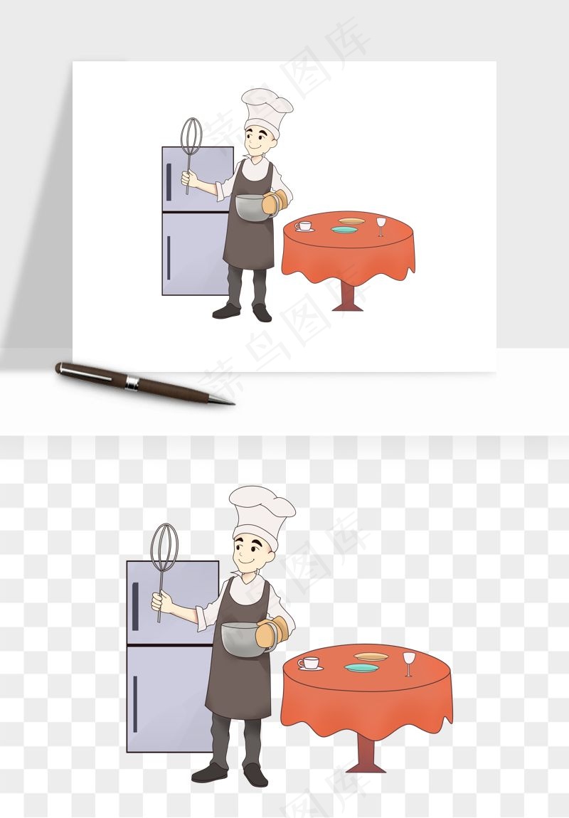 手绘厨师大厨png免抠