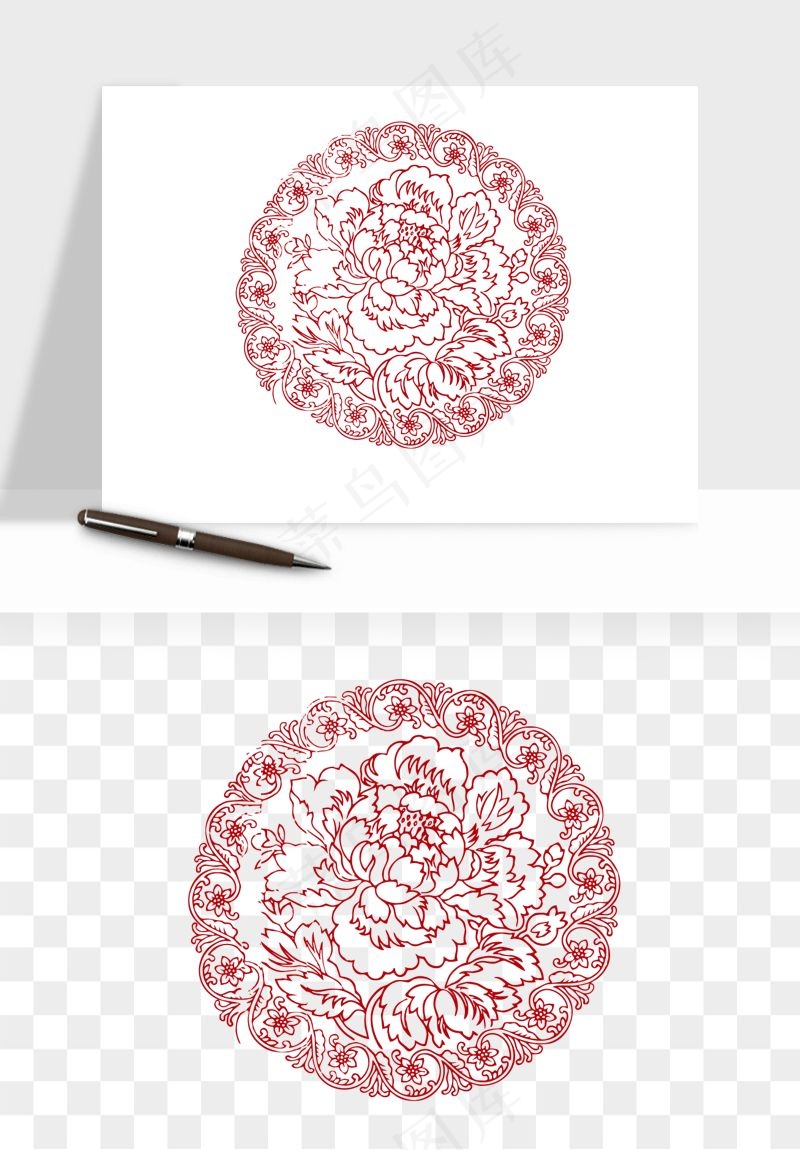 传统窗花剪纸图案png免抠