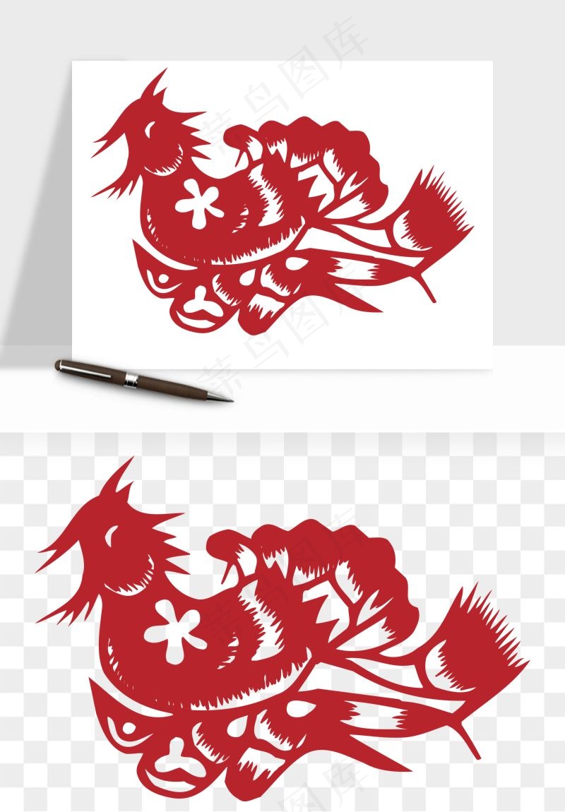 传统花鸟动物剪纸png免抠