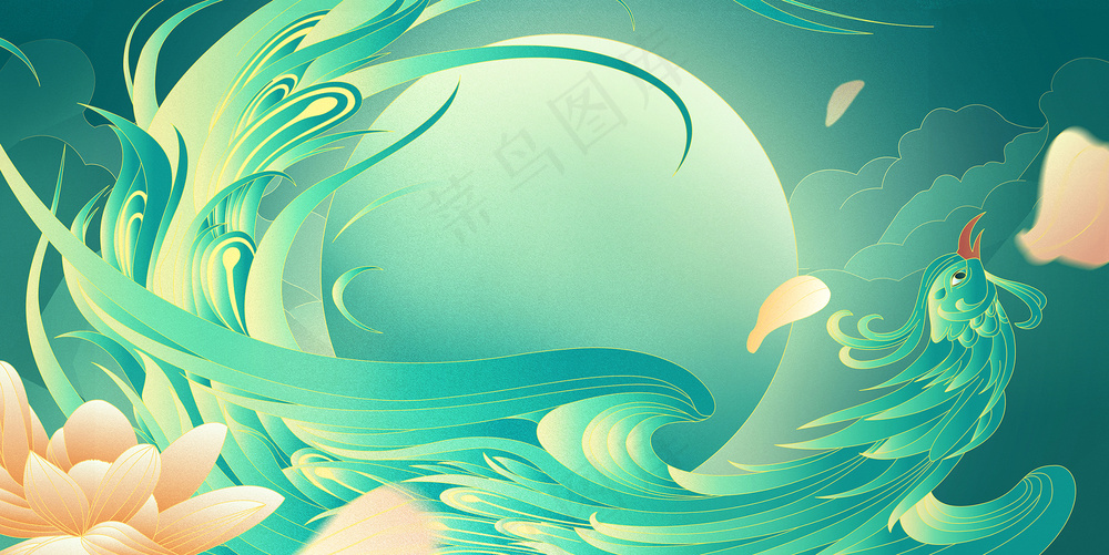 绿色清新插画风凤凰神鸟主视觉活动海报背景
