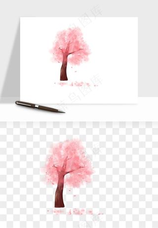 手绘浪漫花树桃花树png免抠