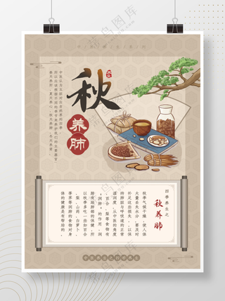 中式古典中医馆医院四季养生系列海报秋养肺03