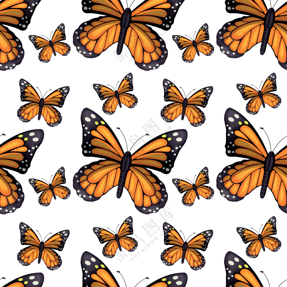 橙黑色的蝴蝶无缝连续图案免抠素材