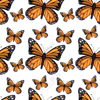 橙黑色的蝴蝶无缝连续图案免抠素材