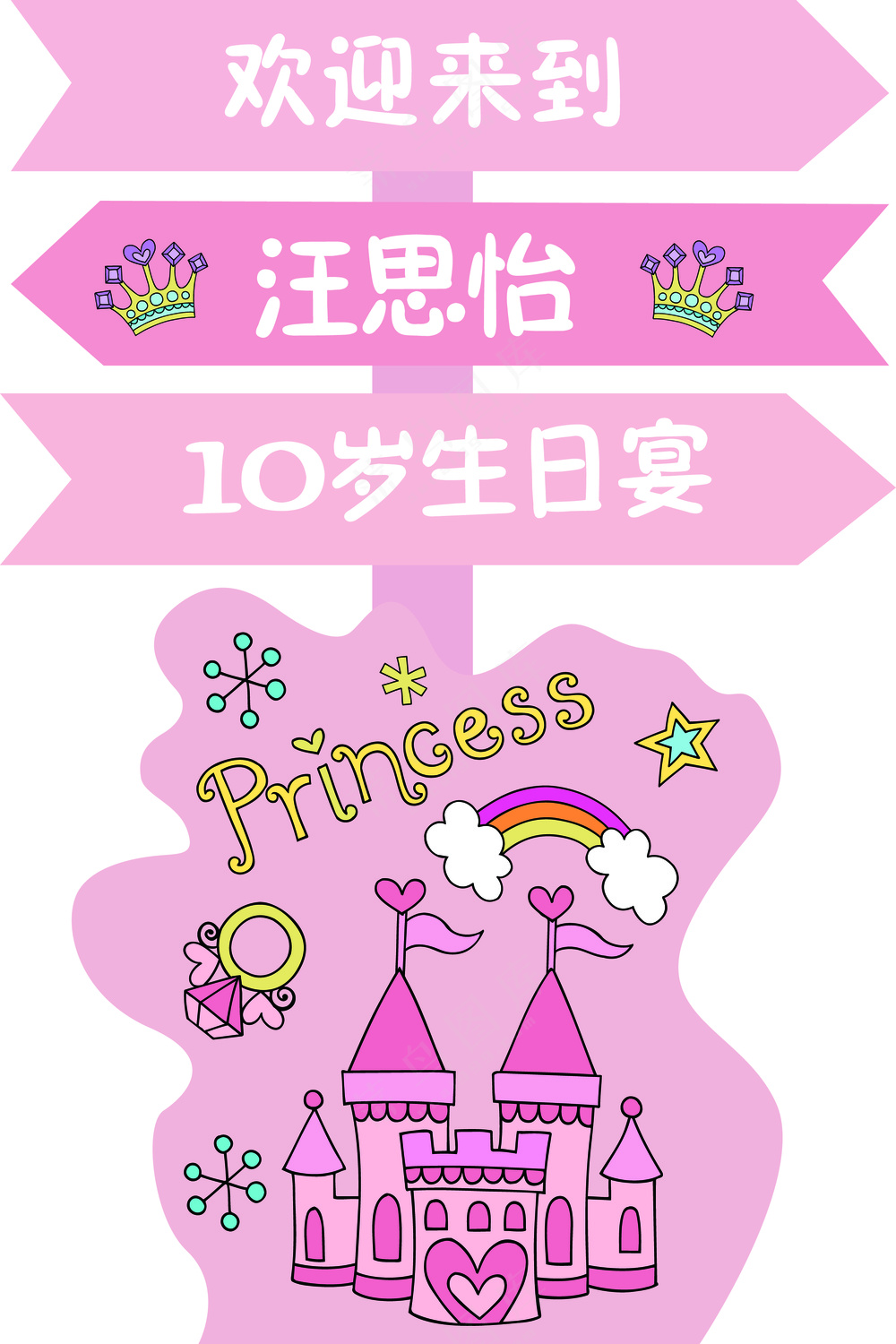 立式粉色城堡宝宝宴迎宾牌设计