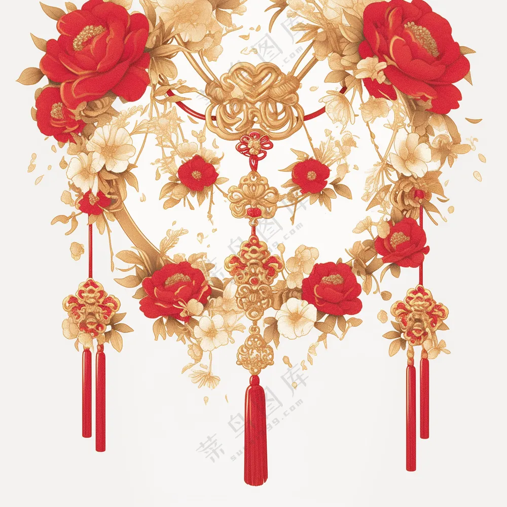 大红花春节中国结