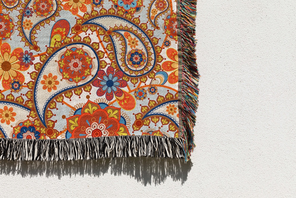 毛毯地毯被子披肩国潮印花贴图样机PS模板4