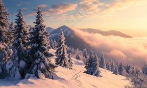 冬天夕阳下的雪景实景