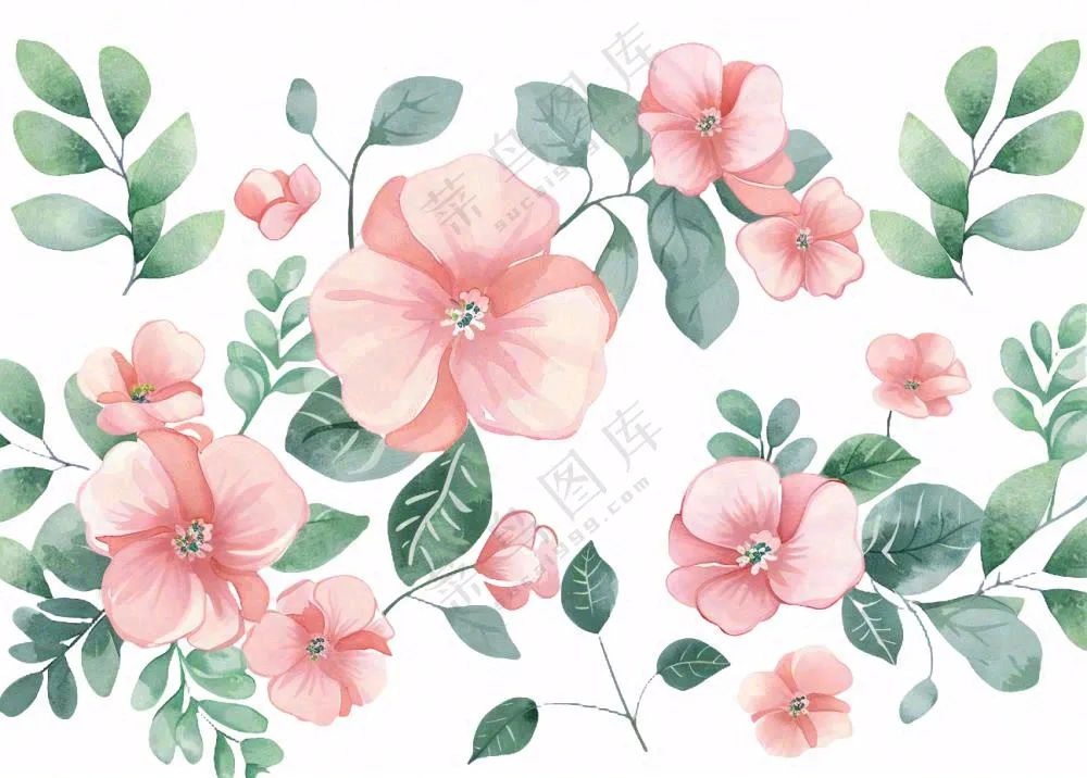 春天粉色花朵插画 免抠
