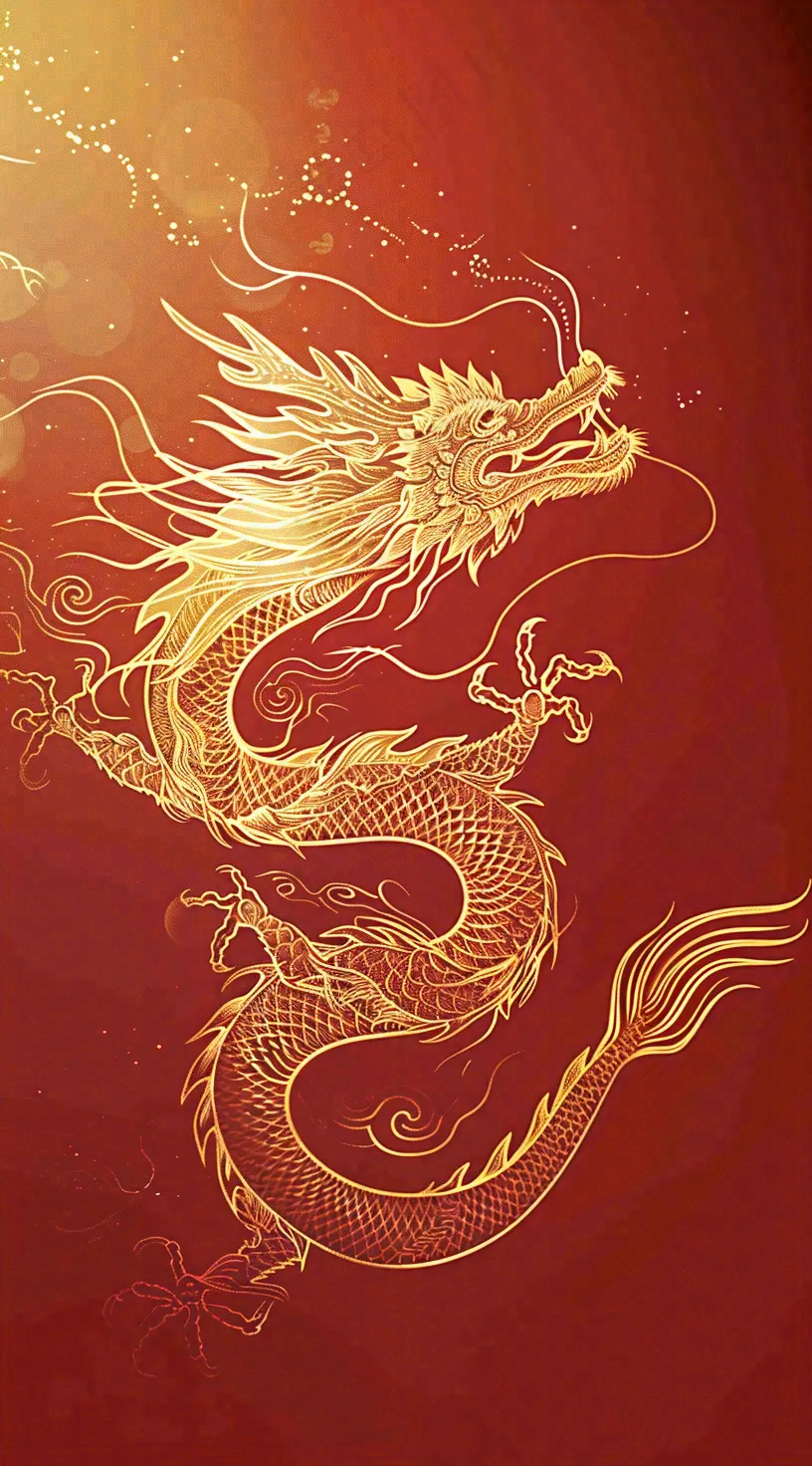 新年龙年金色龙纹红色背景小年除夕春节插画背景