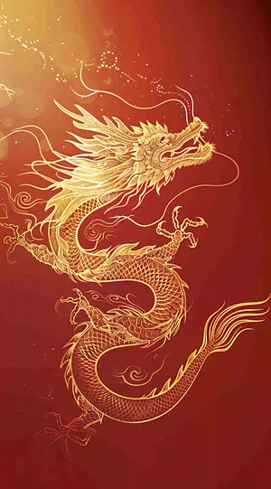 新年龙年金色龙纹红色背景小年除夕春节插画背景