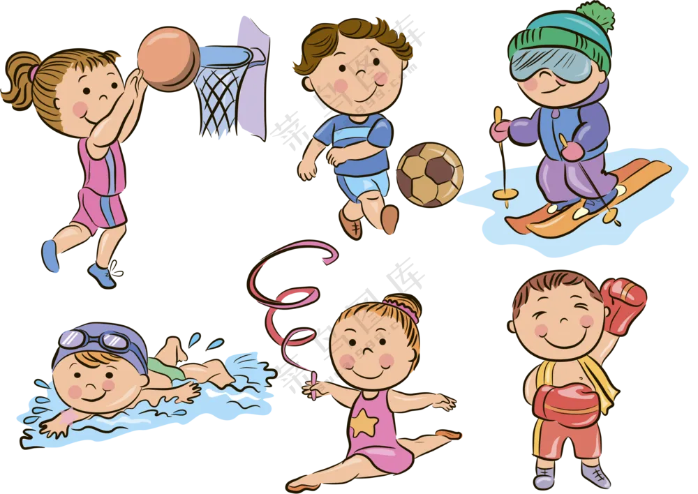 在进行多种体育运动的儿童免抠图片