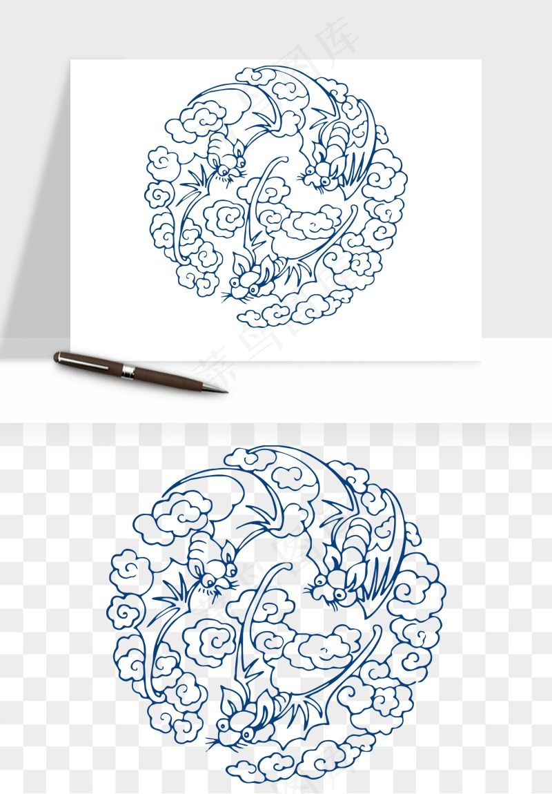 青花瓷花纹花卉图案png免抠