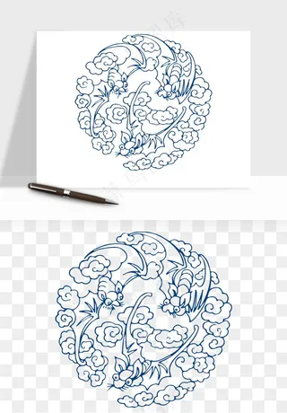 青花瓷花纹花卉图案png免抠