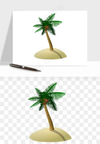 卡通沙滩椰子树png免抠