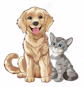 小狗小猫宠物动物卡通插画免抠