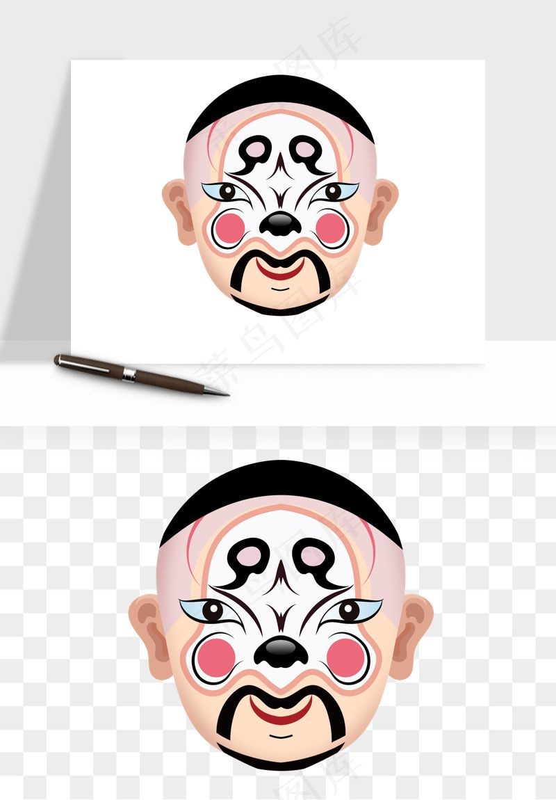 手绘戏剧脸谱卡通面具png免抠