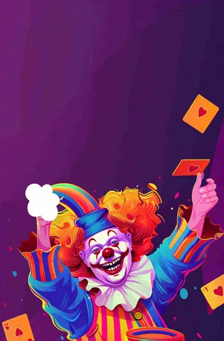 马戏团小丑表演开心紫色卡通搞怪愚人节插画背景
