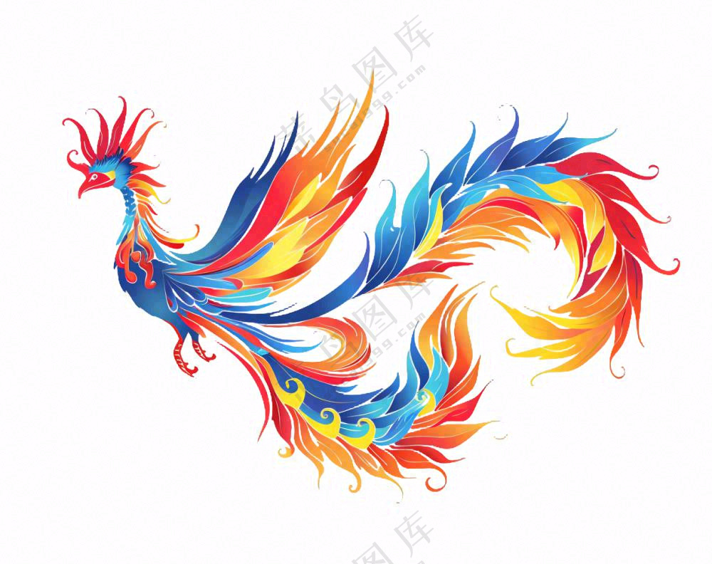 凤凰彩色动物插画免抠