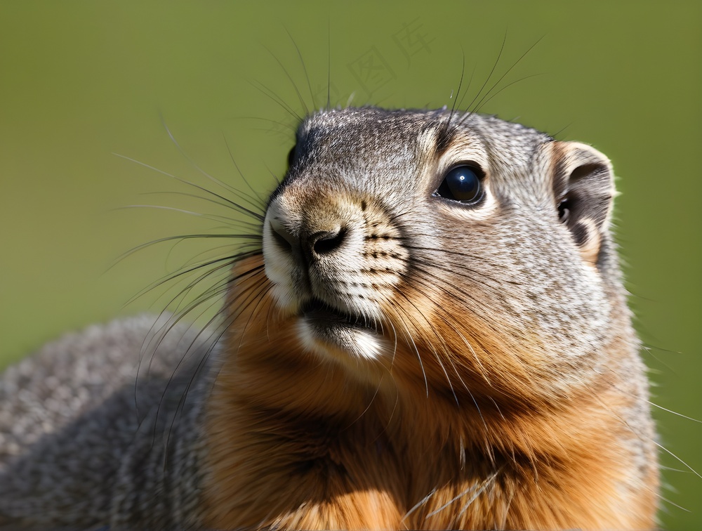 好奇灰橙土拨鼠-特写绿意风情-观赏纪念