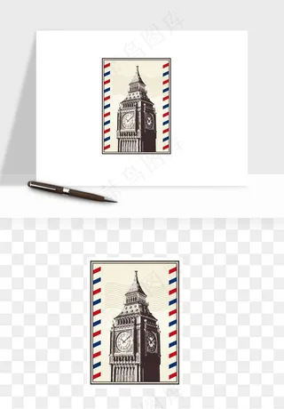 复古明信片信封png免抠