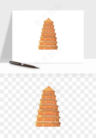 国潮高塔古塔楼建筑png免抠