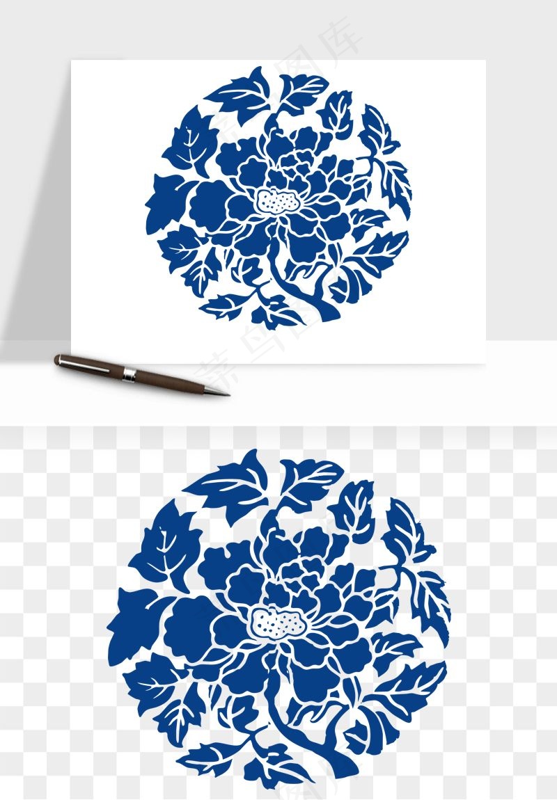 青花瓷花纹花卉图案png免抠