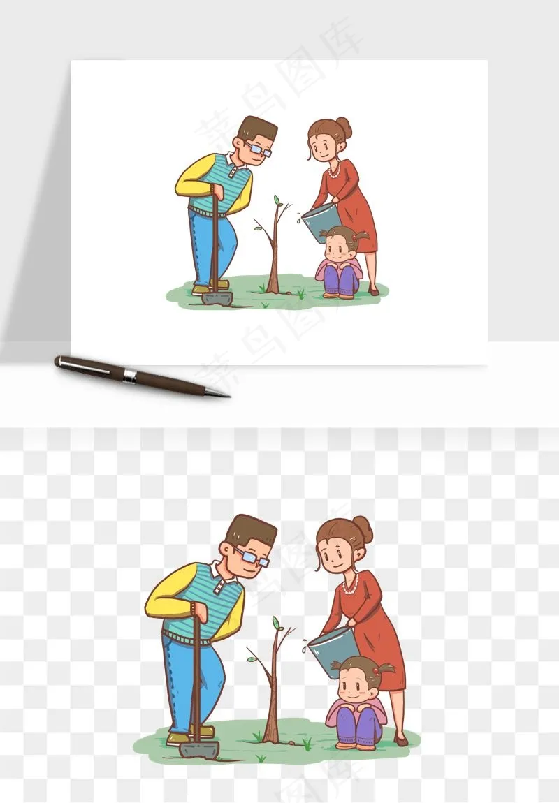 手绘植树节挖土人物png免抠