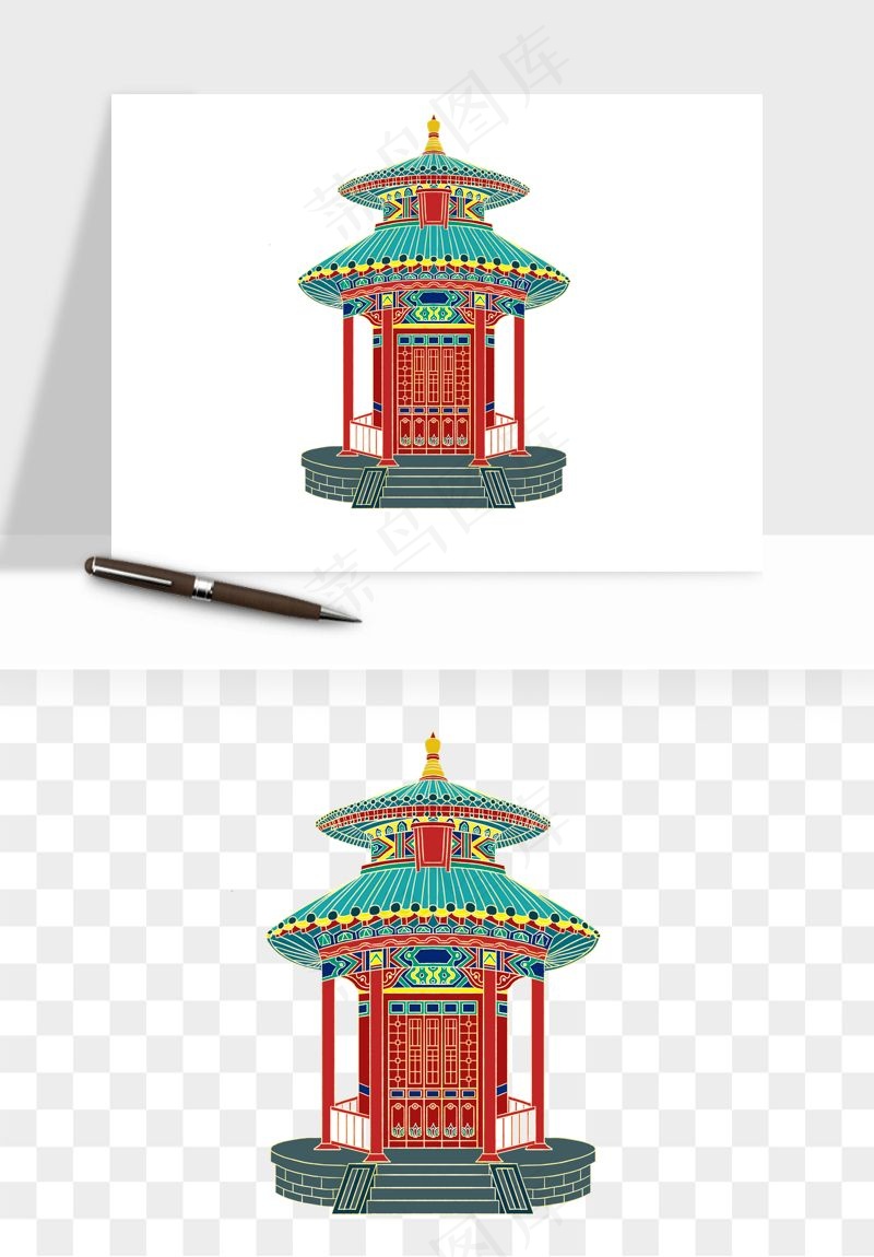 国潮风古建筑古楼古塔鼓楼psd,png免抠图