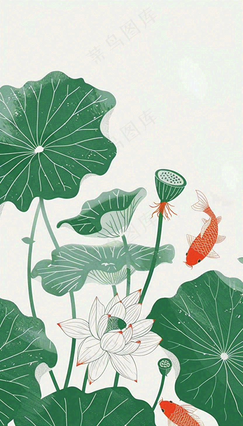 夏天荷花荷叶清凉小清新淡雅立夏夏至暑插画背景