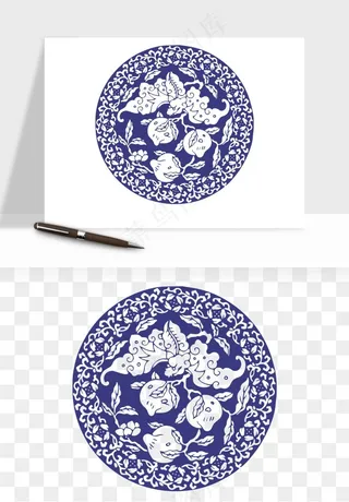 青花瓷花纹花卉图案png免抠